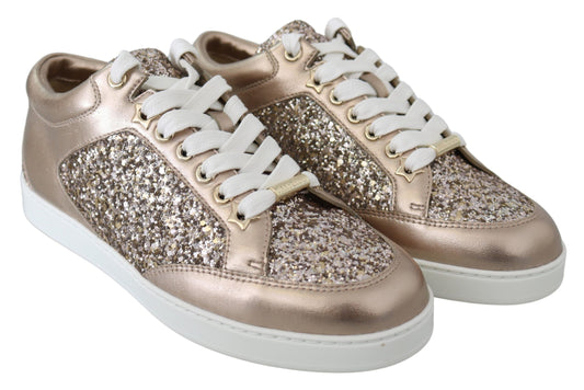 Jimmy Choo Ballet Pink Glitter Leather Sneakers $987.00 Jimmy Choo Luzworld