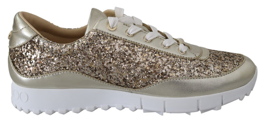Jimmy Choo Antique Gold Glitter Leather Sneakers $987.00 Jimmy Choo Luzworld