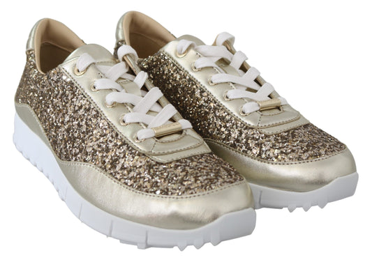 Jimmy Choo Antique Gold Glitter Leather Sneakers $987.00 Jimmy Choo Luzworld