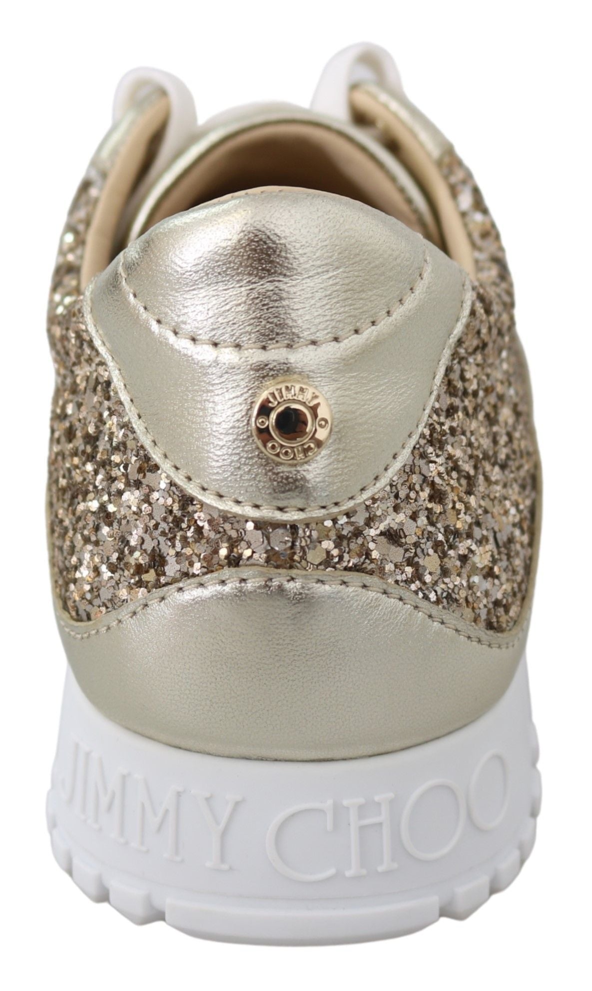Jimmy Choo Antique Gold Glitter Leather Sneakers $987.00 Jimmy Choo Luzworld