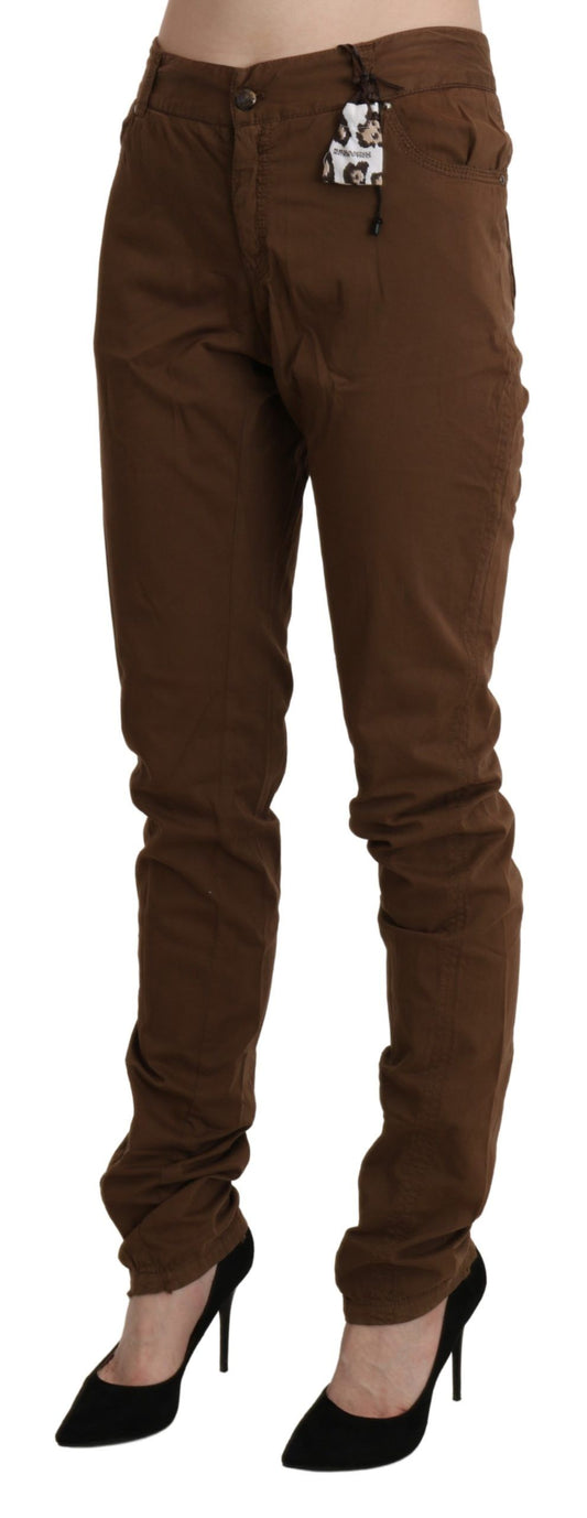 Ermanno Scervino Brown High Waist Skinny Trouser Cotton Pants $992.00 Ermanno Scervino Luzworld
