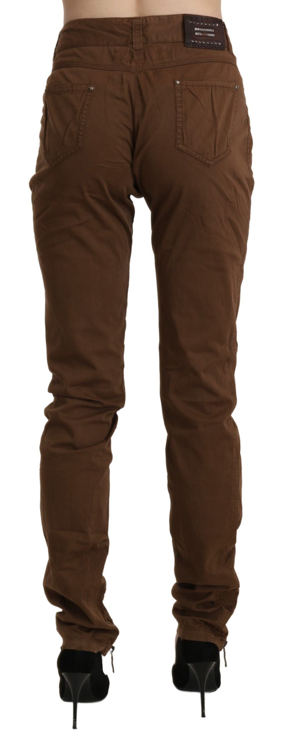 Ermanno Scervino Brown High Waist Skinny Trouser Cotton Pants $992.00 Ermanno Scervino Luzworld