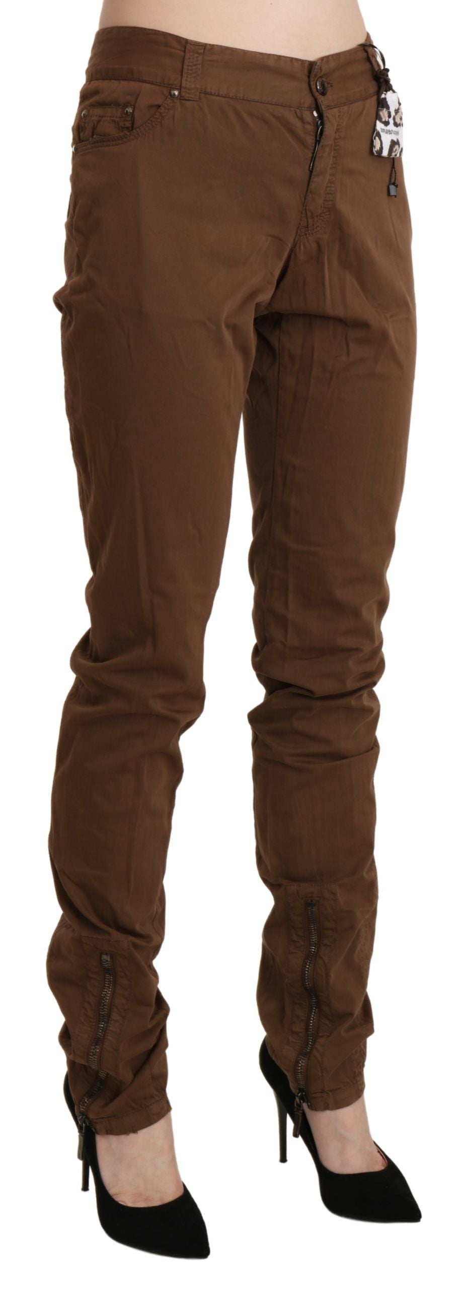Ermanno Scervino Brown High Waist Skinny Trouser Cotton Pants $992.00 Ermanno Scervino Luzworld