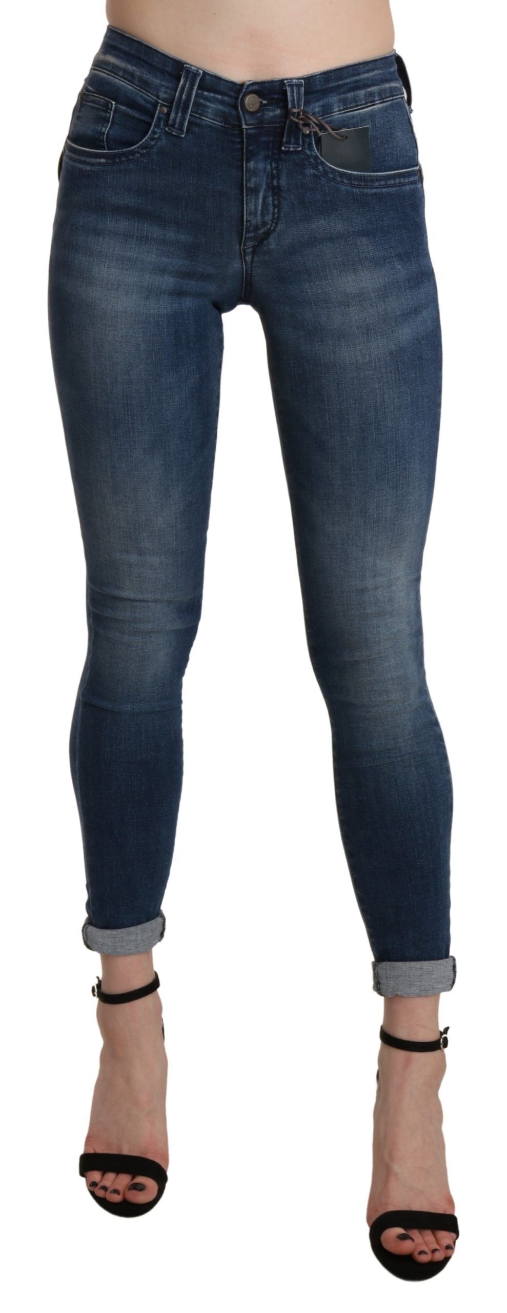 Ermanno Scervino Blue Washed High Waist Skinny Cropped Cotton Jeans $929.00 Ermanno Scervino Luzworld