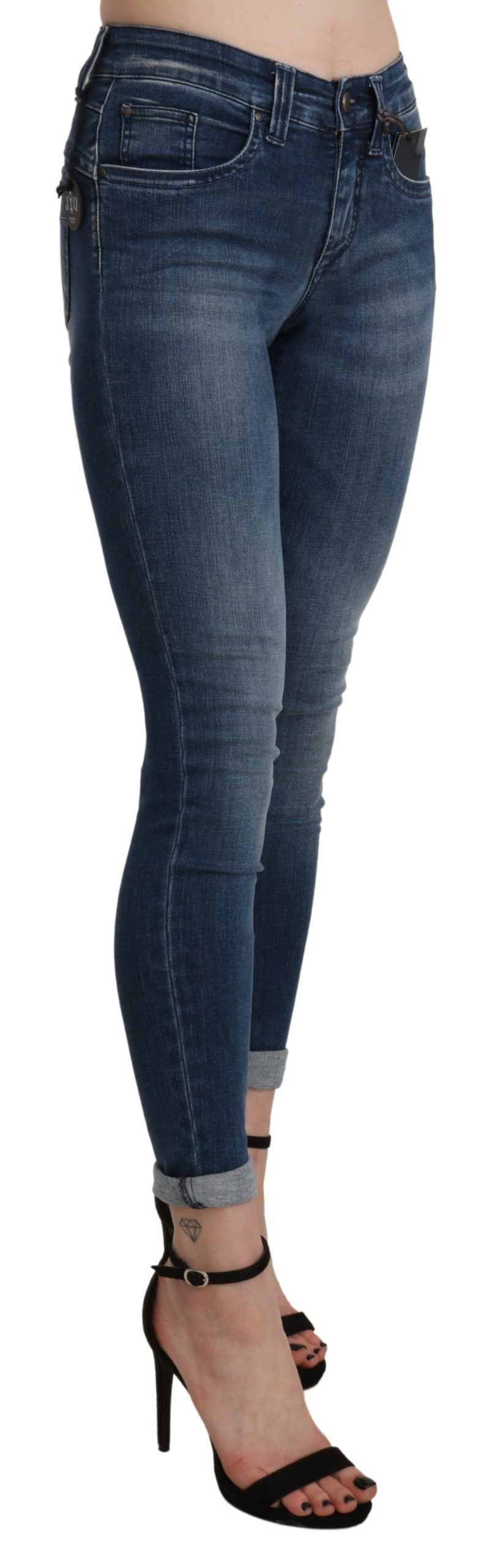Ermanno Scervino Blue Washed High Waist Skinny Cropped Cotton Jeans $929.00 Ermanno Scervino Luzworld