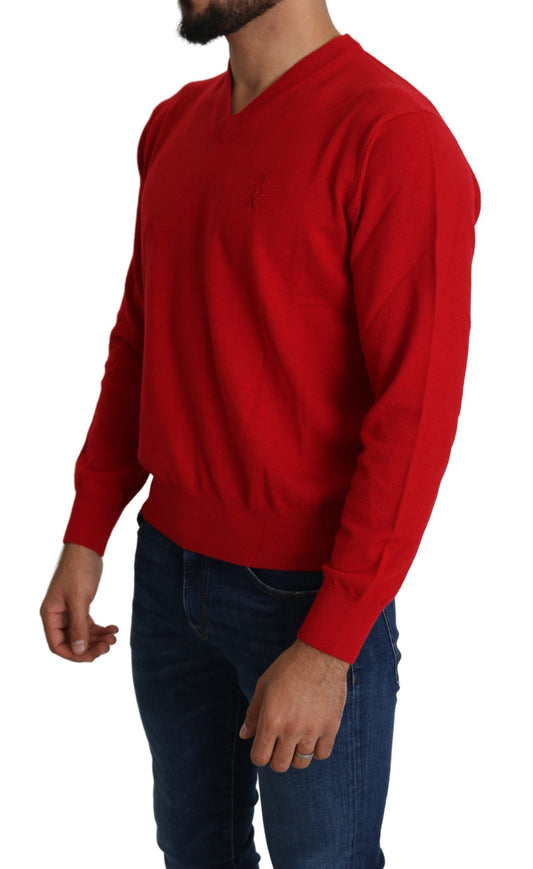 Billionaire Italian Couture Red V-neck Wool Sweatshirt Pullover Sweater $1533.00 Billionaire Italian Couture Luzworld