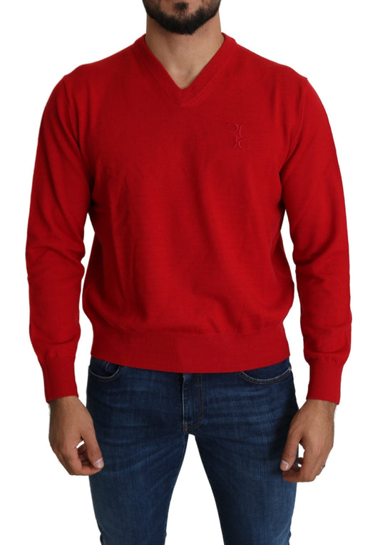 Billionaire Italian Couture Red V-neck Wool Sweatshirt Pullover Sweater $1533.00 Billionaire Italian Couture Luzworld