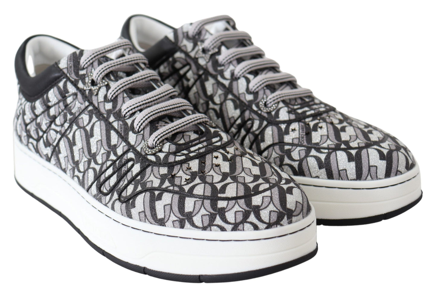 Jimmy Choo Glittering Slip-On Sneakers - Silver and Black $1087.00 Jimmy Choo Luzworld