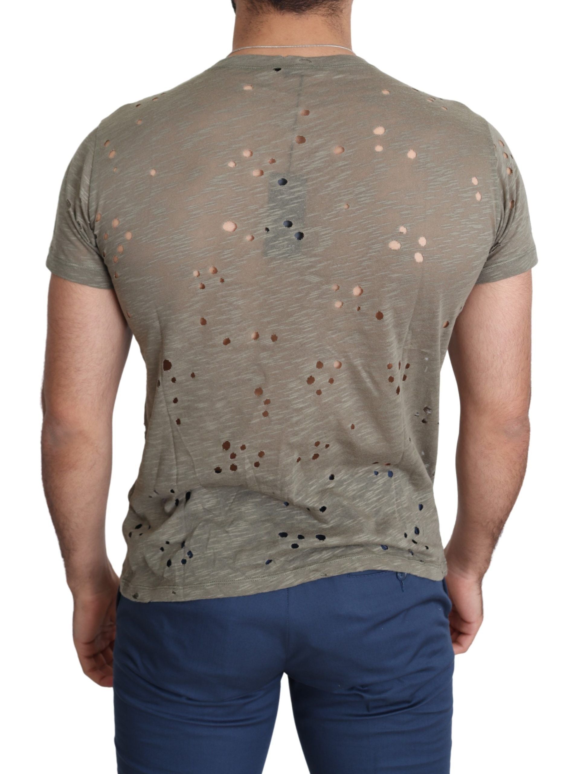Guess Brown Cotton Stretch Logo Print Men Casual Perforated T-shirt $138.00 Guess Luzworld