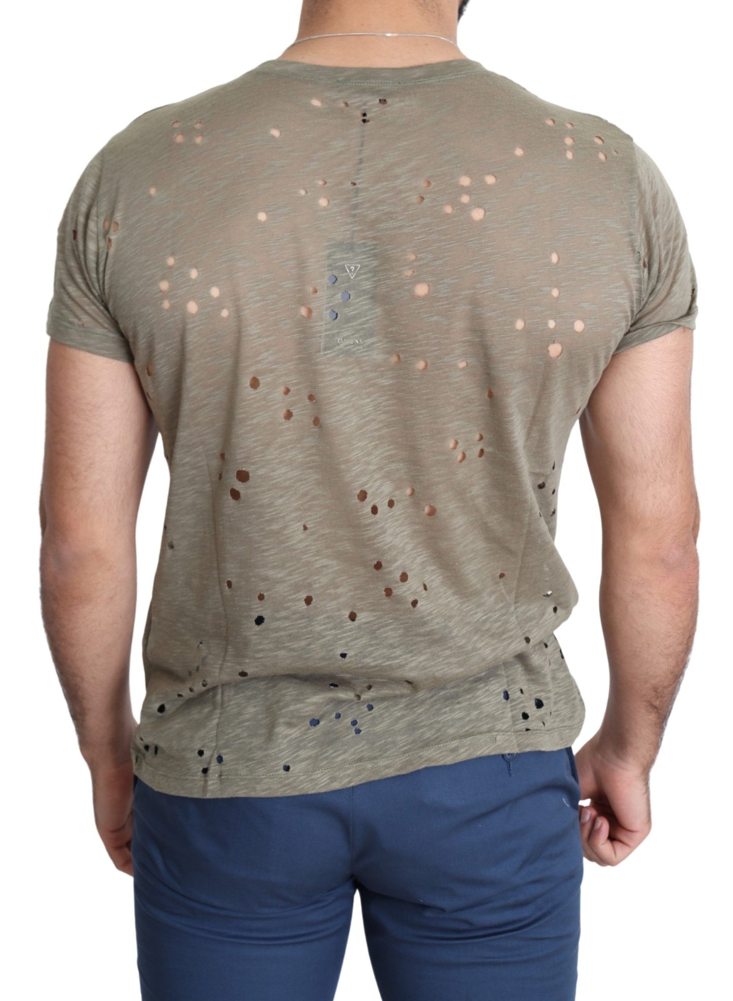 Guess Brown Cotton Stretch Logo Print Men Casual Perforated T-shirt $138.00 Guess Luzworld