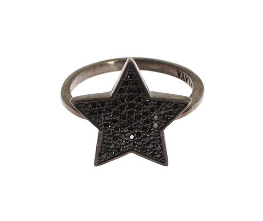 Nialaya Black CZ Star 925 Silver Womens Ring $205.00 Nialaya Luzworld