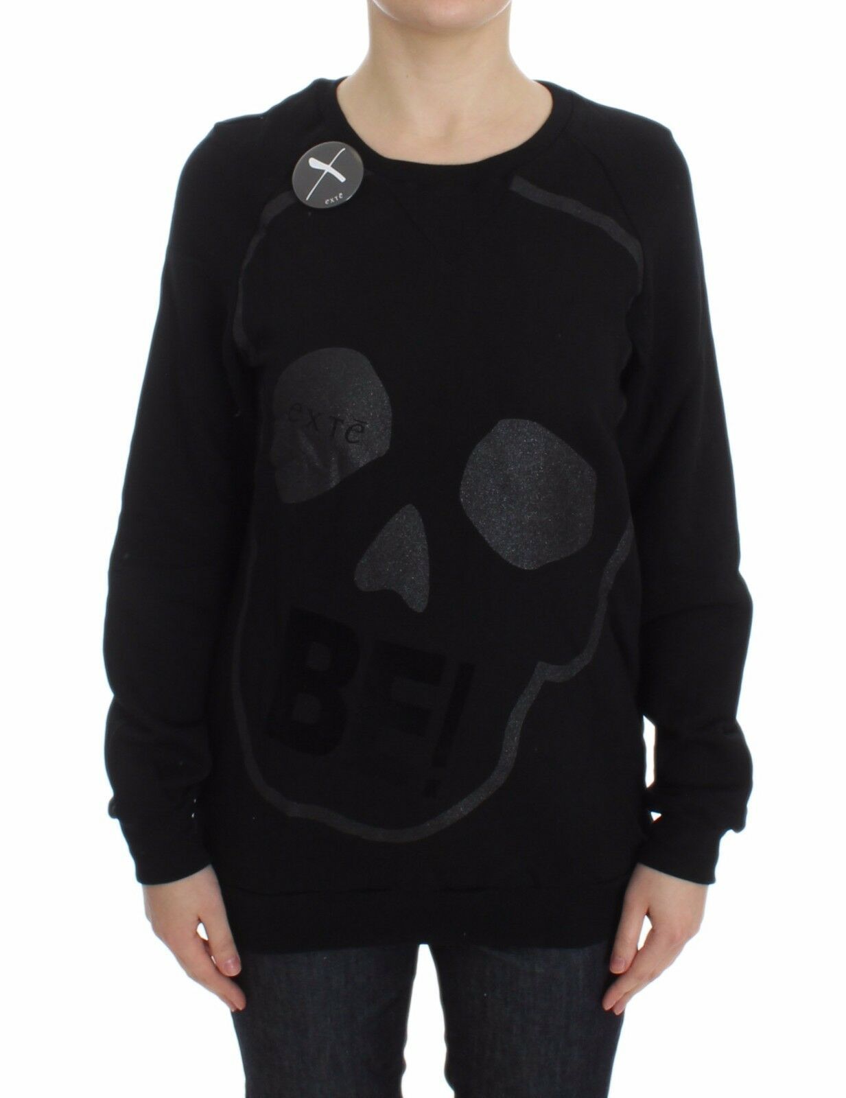 Exte Black Cotton Motive Print Crewneck Pullover Sweater $491.00 Exte Luzworld