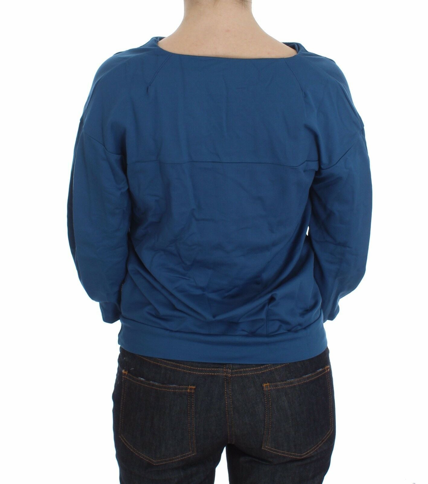 Exte Blue Cotton Top Pullover Deep V-neck Women Sweater $280.00 Exte Luzworld