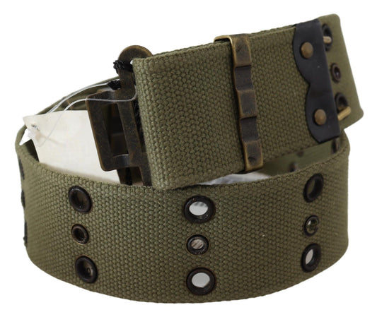 Ermanno Scervino Green 100% Cotton Rustic Bronze Buckle Belt $624.00 Ermanno Scervino Luzworld