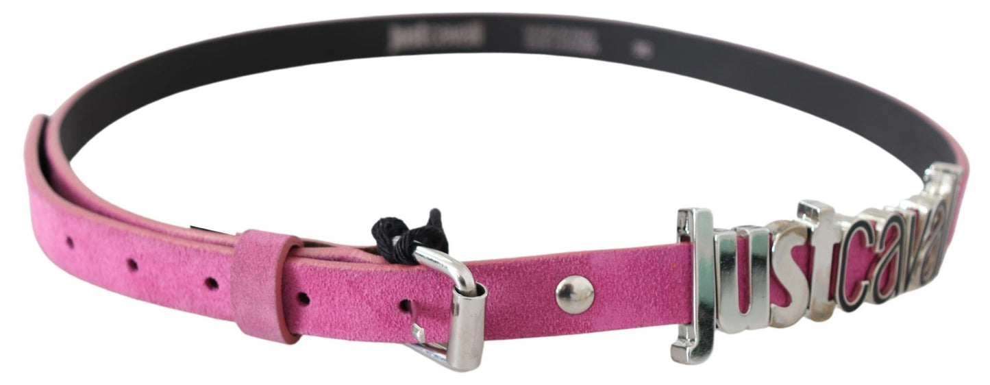 Just Cavalli Pink Silver Chrome Metal Buckle Waist Belt $564.00 Just Cavalli Luzworld