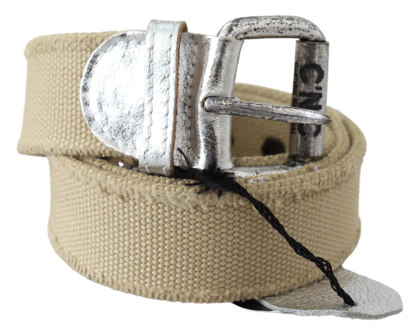 Costume National Beige Cotton Rustic Logo Buckle Belt $250.00 Costume National Luzworld