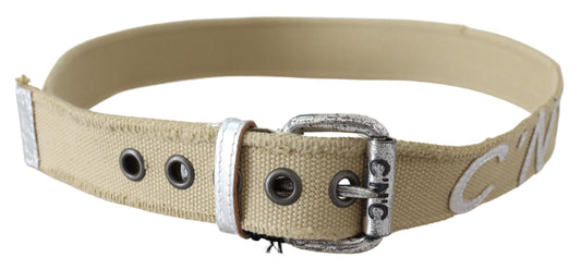Costume National Beige Cotton Rustic Logo Buckle Belt $250.00 Costume National Luzworld
