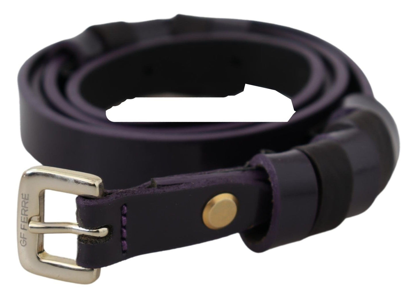 GF Ferre Black Leather Thin Gold Metal Chrome Buckle Belt $201.00 GF Ferre Luzworld