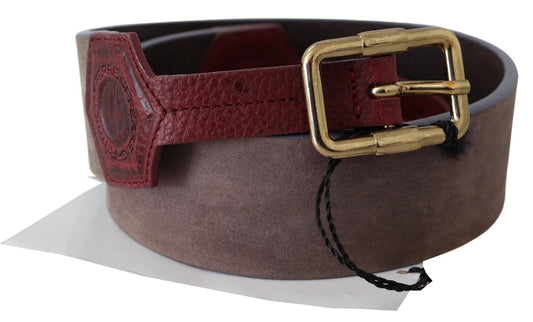 GF Ferre Brown Leather Wide Gold Chrome Logo Buckle Belt $511.00 GF Ferre Luzworld