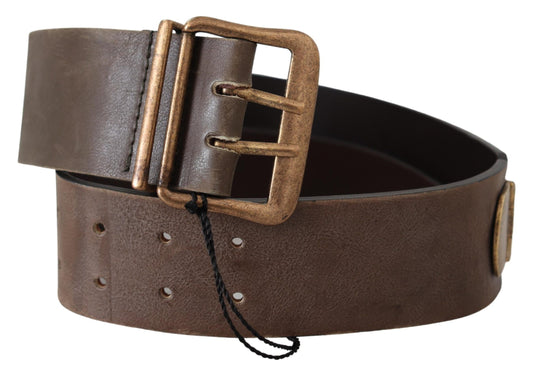 Ermanno Scervino Brown Leather Wide Bronze Buckle Waist Belt $564.00 Ermanno Scervino Luzworld