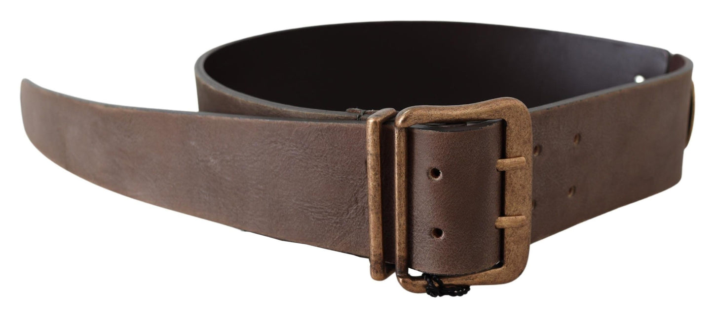 Ermanno Scervino Brown Leather Wide Bronze Buckle Waist Belt $564.00 Ermanno Scervino Luzworld