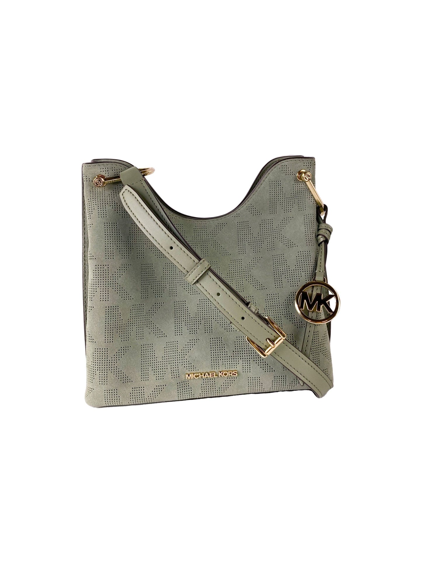 Michael Kors Joan Large Perforated Suede Leather Slouchy Messenger Handbag (Army Green) $777.00 Michael Kors Luzworld