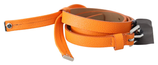 Scervino Street Orange Tangerine Leather Slim Silver Metal Buckle Belt $254.00 Scervino Street Luzworld