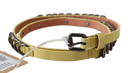 John Galliano Yellow Leather Luxury Slim Buckle Fancy Belt $514.00 John Galliano Luzworld