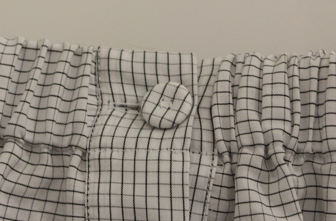 Andrea Incontri White Cotton Checkered Stretch Skirt $684.00 Andrea Incontri Luzworld