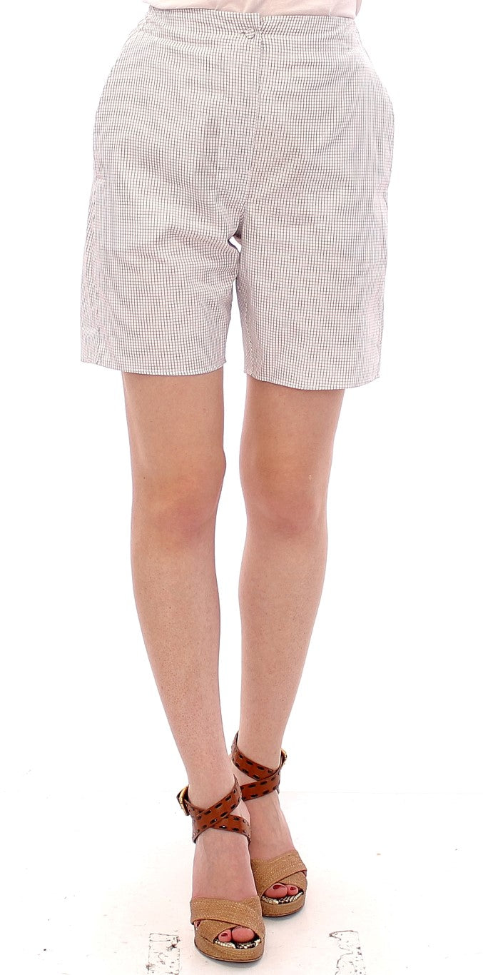 Andrea Incontri White Checkered Stretch Cotton Shorts $684.00 Andrea Incontri Luzworld