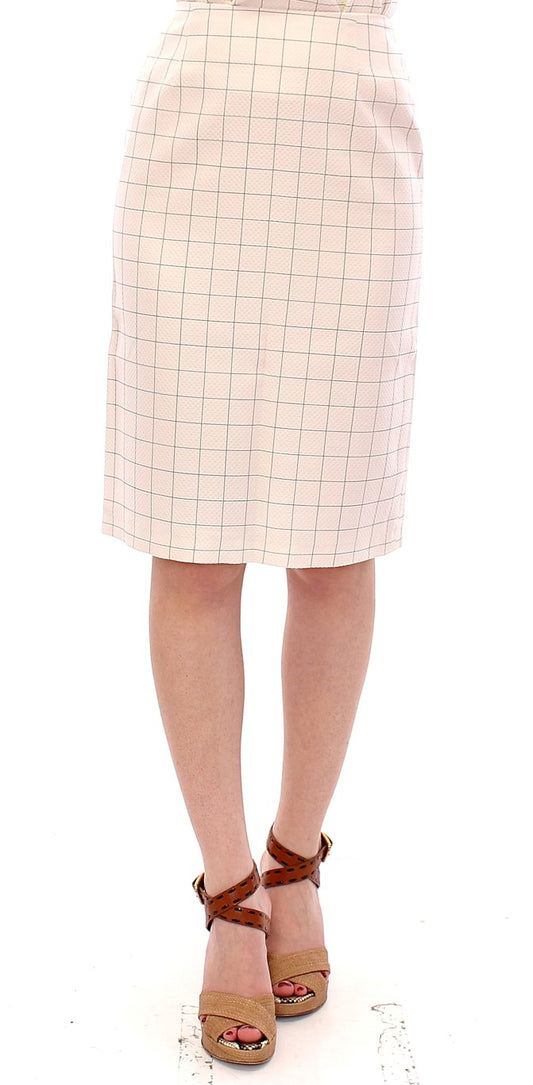 Andrea Incontri White Cotton Checkered Pencil Skirt $800.00 Andrea Incontri Luzworld