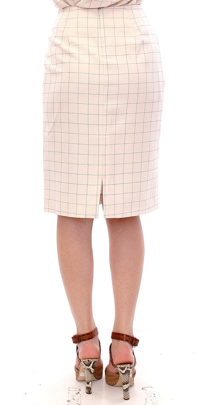 Andrea Incontri White Cotton Checkered Pencil Skirt $800.00 Andrea Incontri Luzworld