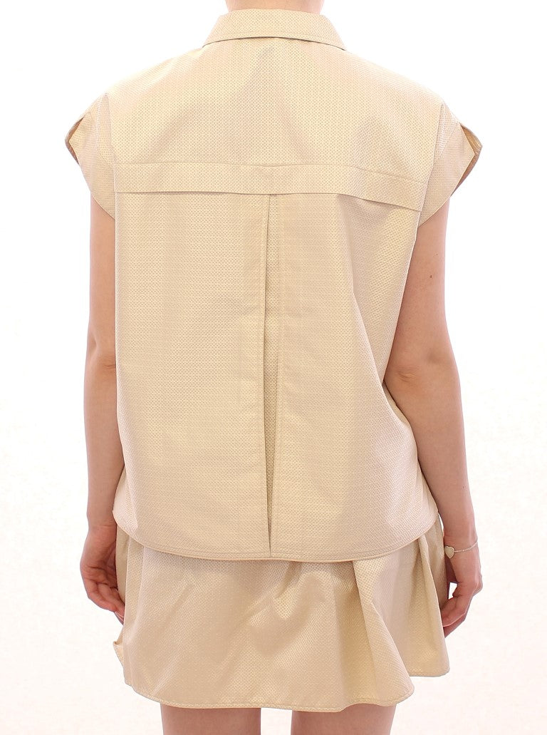 Andrea Incontri Beige Sleeveless Blouse Top $1209.00 Andrea Incontri Luzworld