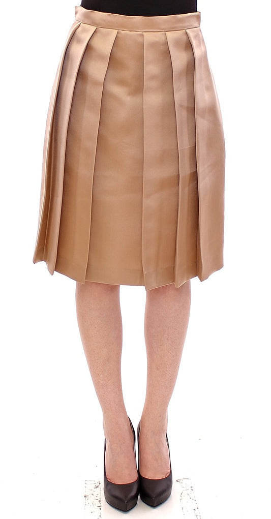 Andrea Incontri Brown Silk Solid Mini Pleated Skirt $1461.00 Andrea Incontri Luzworld