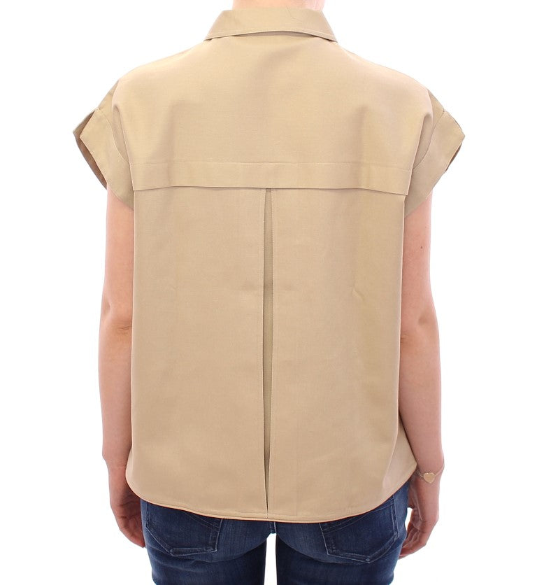 Andrea Incontri Beige Sleeveless Blouse Top $916.00 Andrea Incontri Luzworld
