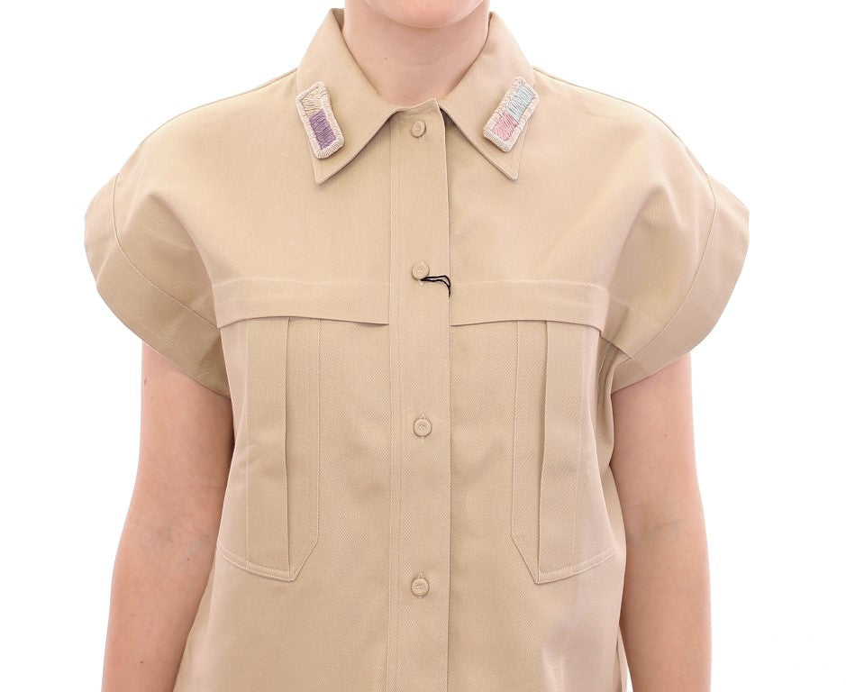 Andrea Incontri Beige Sleeveless Blouse Top $916.00 Andrea Incontri Luzworld