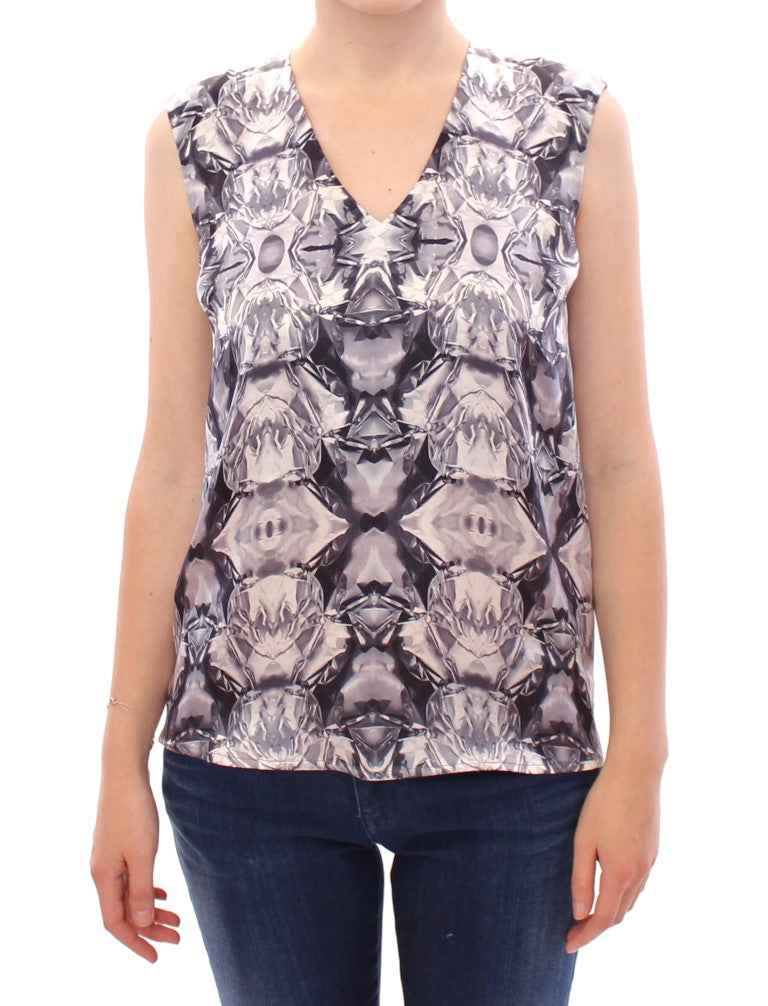 Arzu Kaprol Gray Blue Silk Sleeveless Top Shirt Blouse $800.00 Arzu Kaprol Luzworld