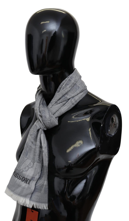 Missoni Gray Floral Wool Unisex Neck Wrap Fringes Scarf $612.00 Missoni Luzworld