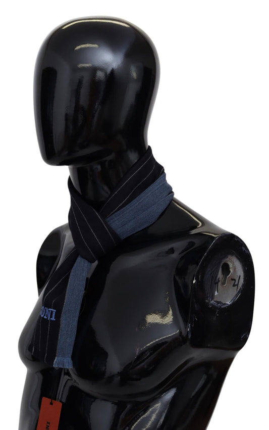 Missoni Black Blue Striped Wool Unisex Wrap scarf $612.00 Missoni Luzworld