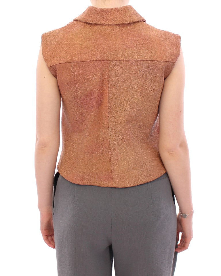 La Maison du Couturier Brown Leather Jacket Vest $2387.00 La Maison du Couturier Luzworld
