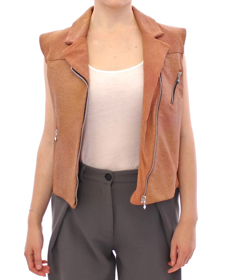 La Maison du Couturier Brown Leather Jacket Vest $2387.00 La Maison du Couturier Luzworld