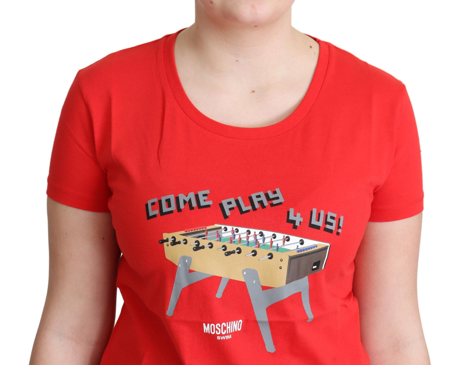 Moschino Red Cotton Come Play 4 Us Print Tops Blouse T-shirt $513.00 Moschino Luzworld