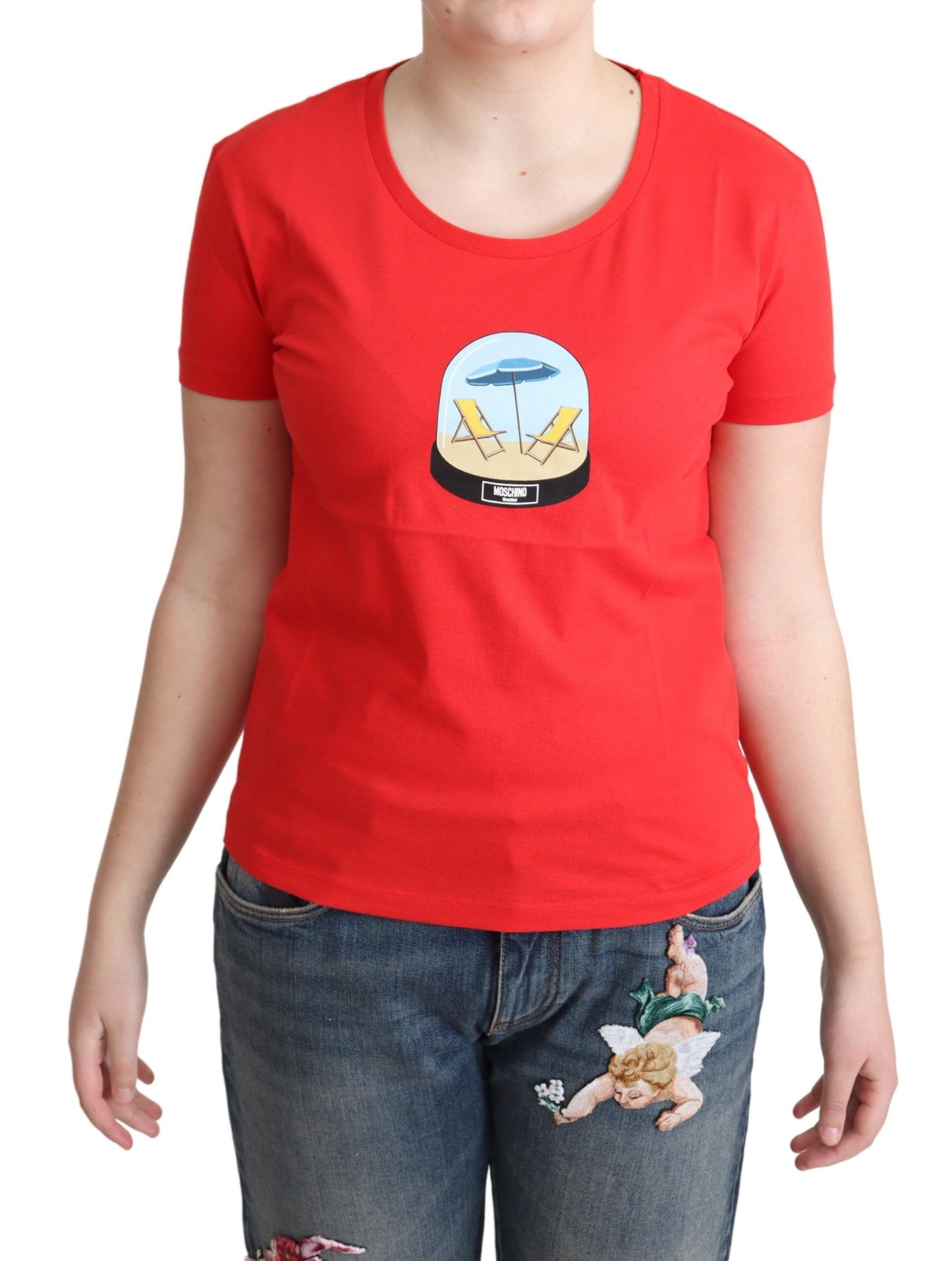 Moschino Red Printed Cotton Short Sleeves Tops Blouse T-shirt $513.00 Moschino Luzworld