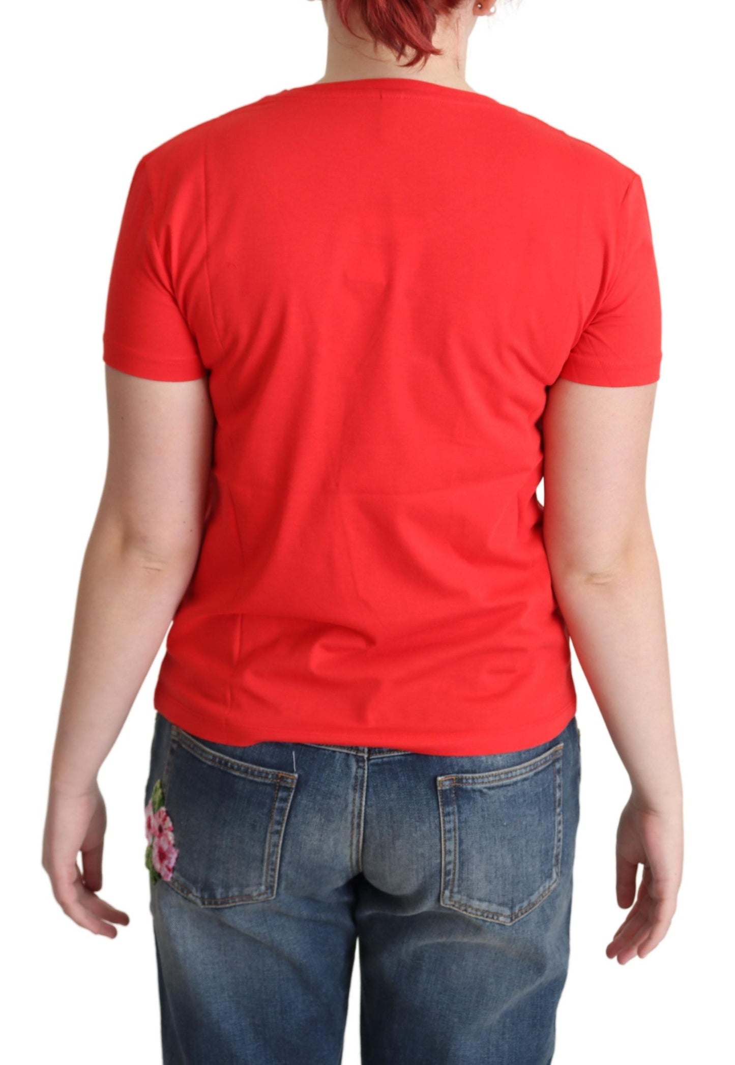 Moschino Red Printed Cotton Short Sleeves Tops Blouse T-shirt $513.00 Moschino Luzworld