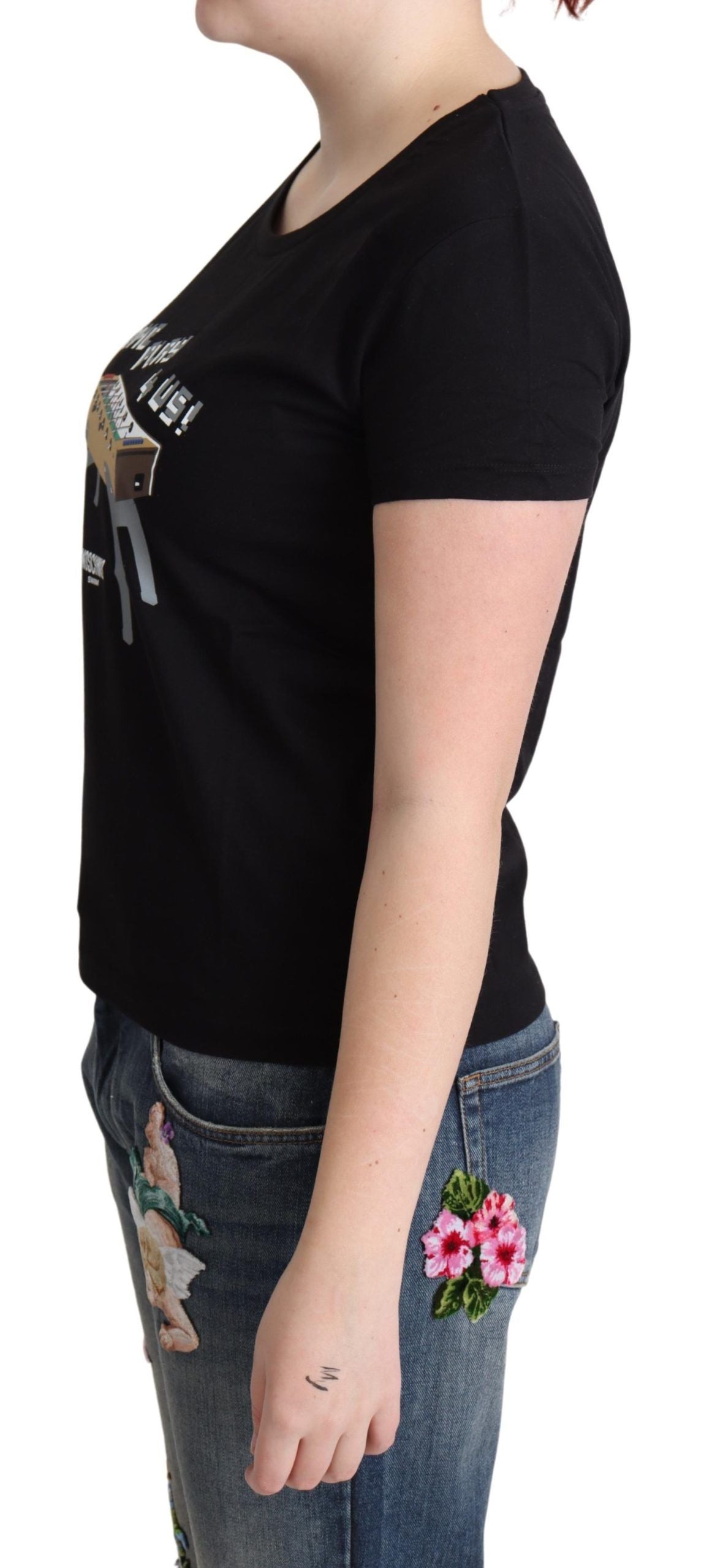 Moschino Black Cotton Come Play 4 Us Print Tops T-shirt $513.00 Moschino Luzworld