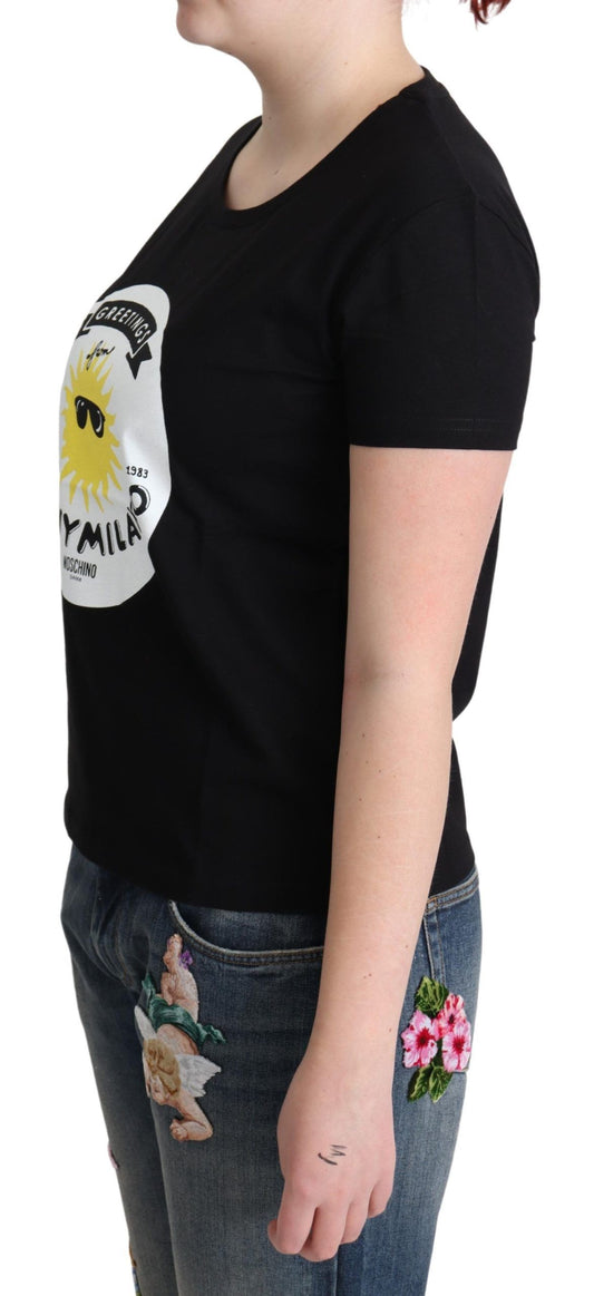 Moschino Black Cotton Sunny Milano Print T-shirt $513.00 Moschino Luzworld