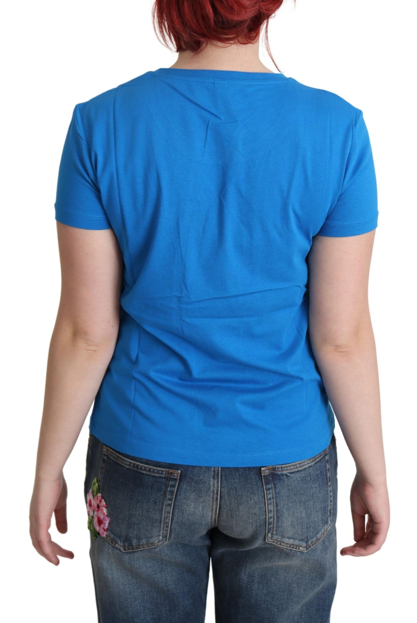 Moschino Blue Printed Cotton Short Sleeves Tops T-shirt $513.00 Moschino Luzworld