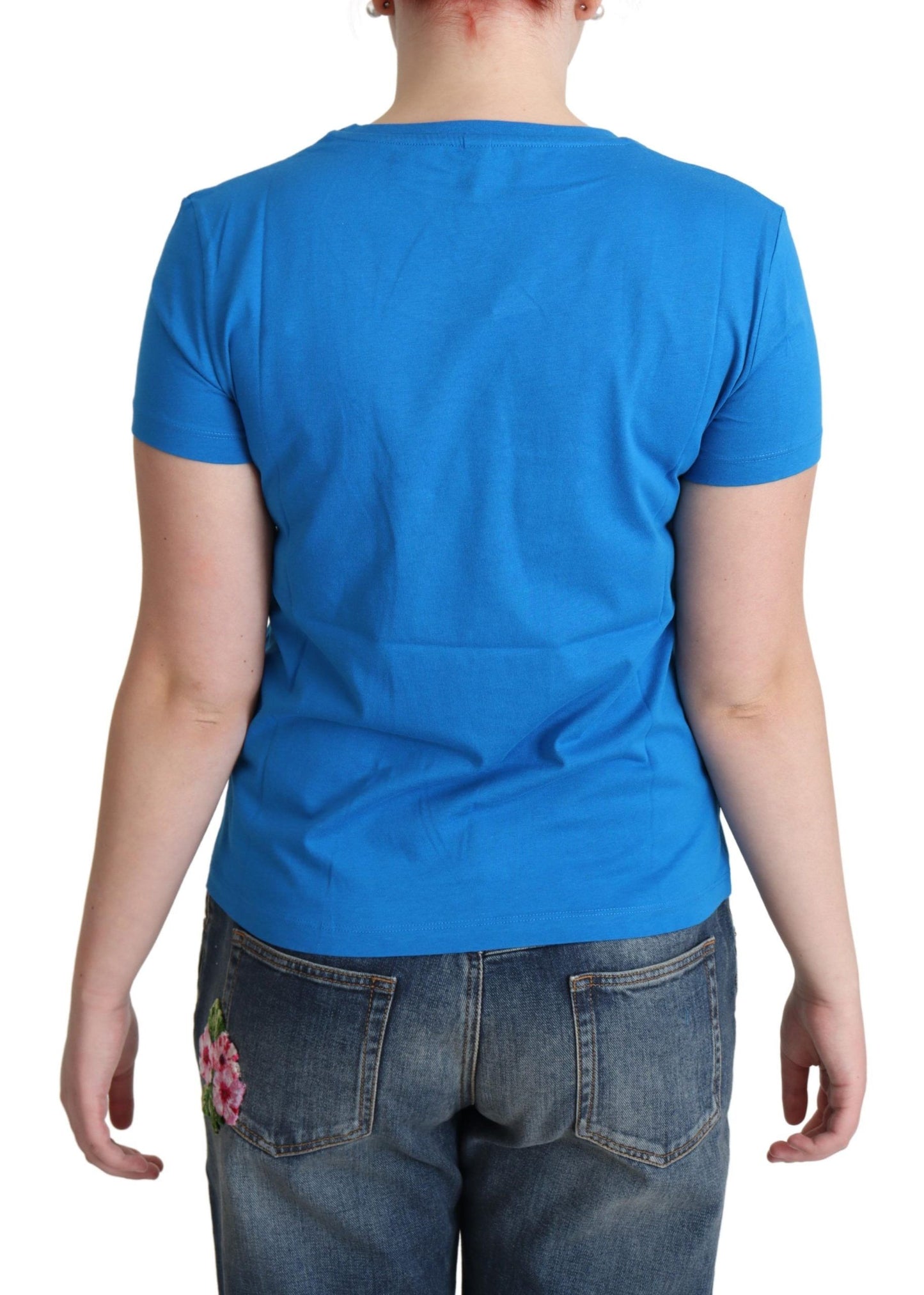 Moschino Blue Cotton Come Play 4 Us Print T-shirt $513.00 Moschino Luzworld