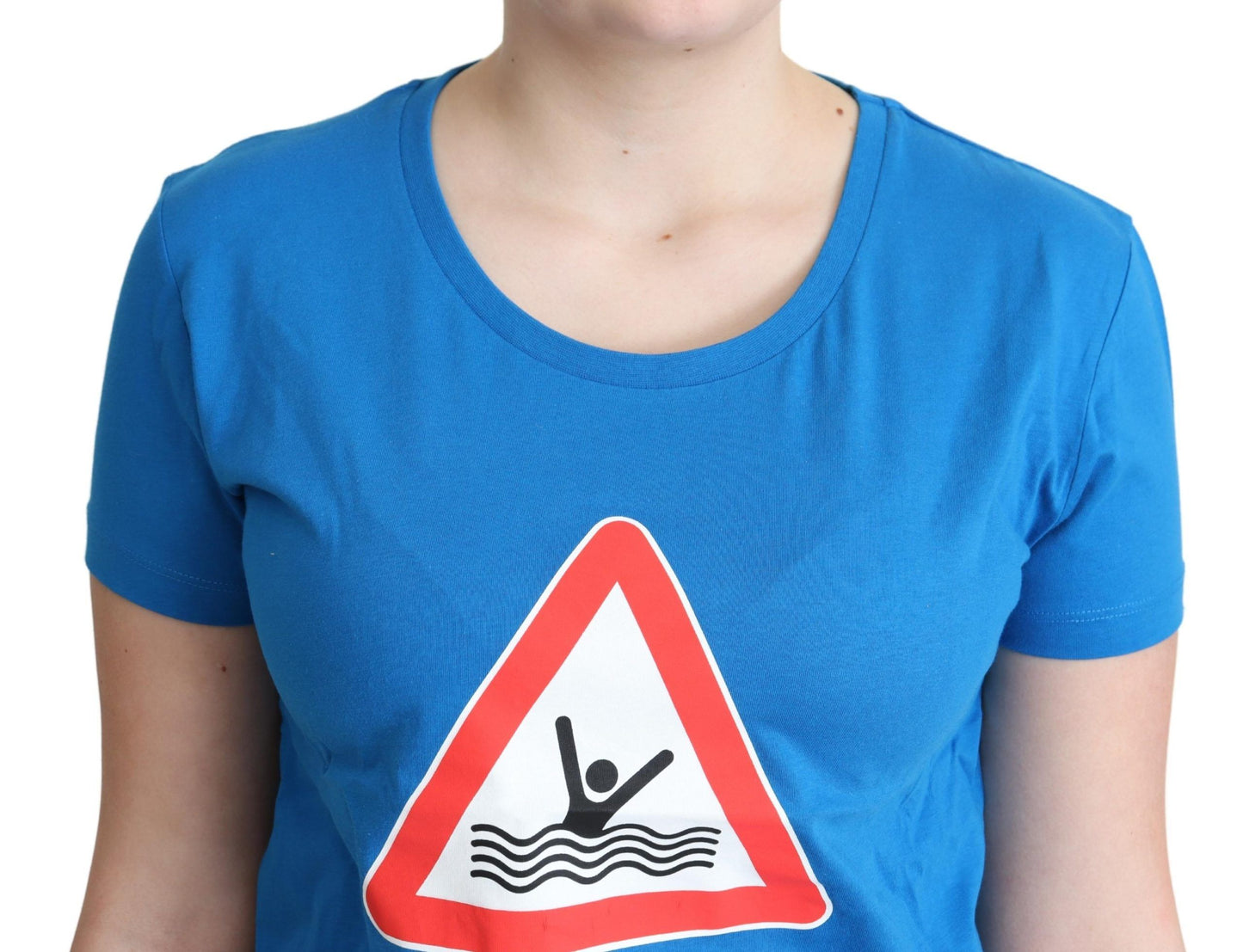 Moschino Blue Cotton Swim Graphic Triangle T-shirt $513.00 Moschino Luzworld