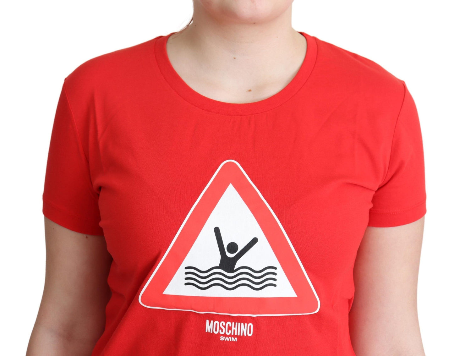 Moschino Red Cotton Swim Graphic Triangle Print T-shirt $513.00 Moschino Luzworld